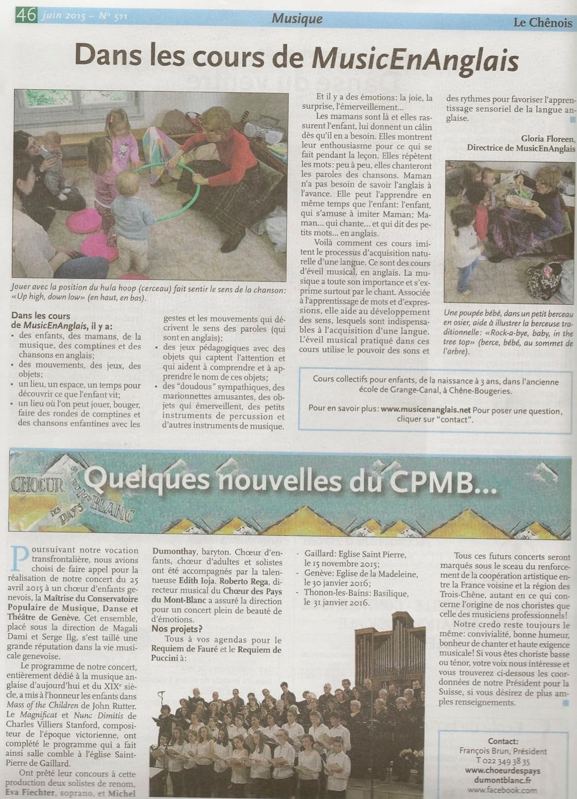 Article du Chênois Juin 2015: Dans les cours de MusicEnAnglais