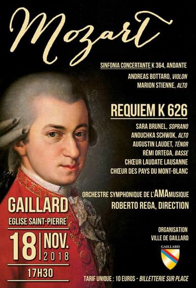 Affiche: Requiem de Mozart, 18 novembre 2018, église de Gaillard