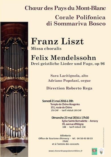 Affiche du concert : 21-22 mai 2016 – Franz Liszt & Felix Mendelssohn