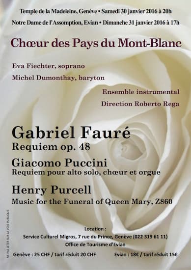 Affiche du concert : 30 & 31 janvier 2016 – Fauré, Puccini et Purcell