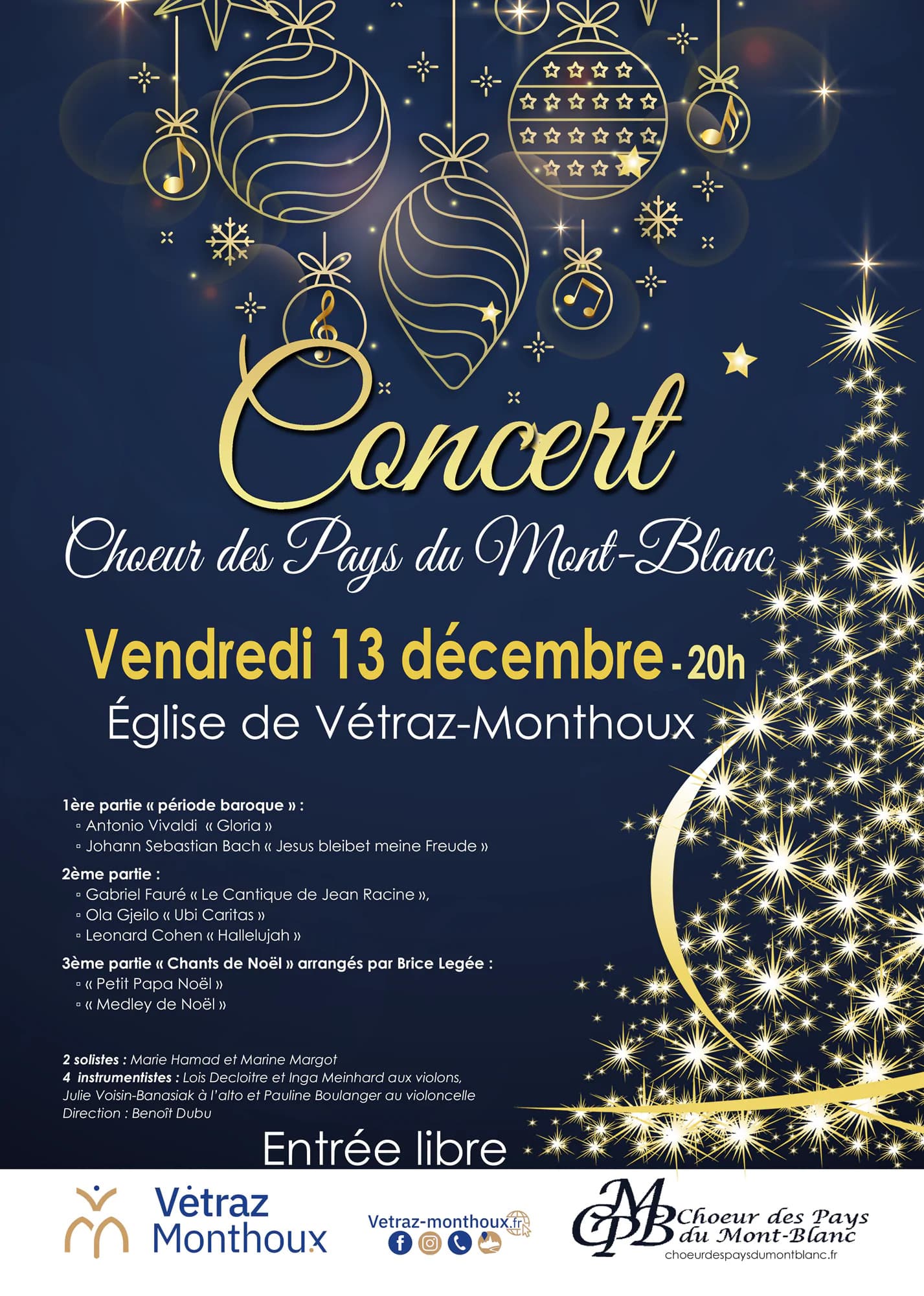 Affiche du concert : Concert de Noël, 13 décembre 2024, Vétraz-Monthoux