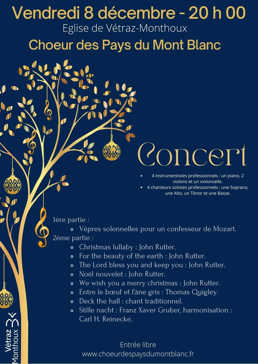 Affiche du concert : Concert de Noël, 8 décembre 2023, Vétraz-Monthoux