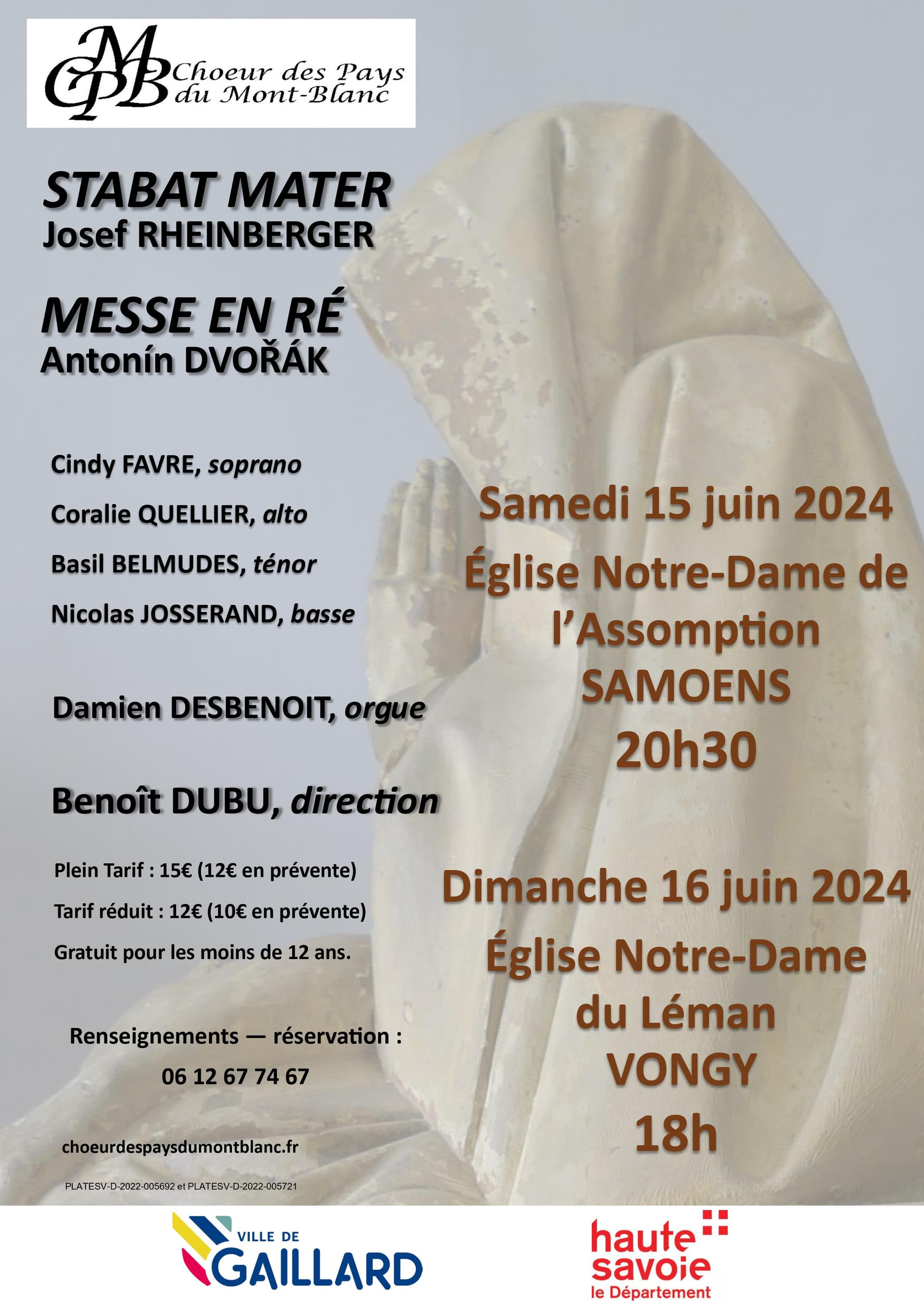 Affiche du concert : Concert Dvorak Rheinberger, 15 et 16 juin 2024, Samoëns et Vongy