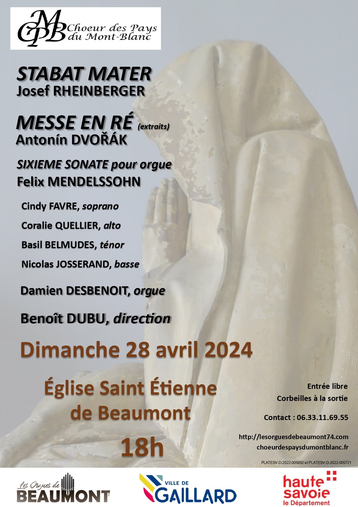 Affiche du concert : Concert Dvorak Rheinberger, 28 avril 2024, Beaumont