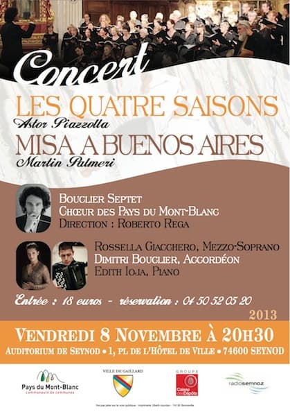 Affiche du concert : 08 Novembre 2013 – Les Quatre Saisons & Misa A Buenos Aires