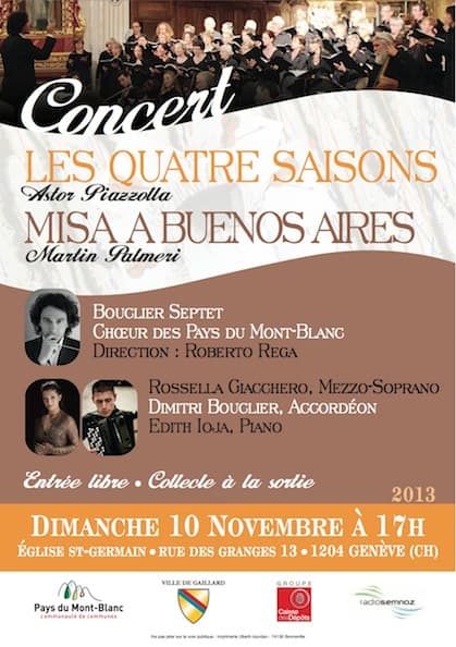 Affiche du concert : 10 Novembre 2013 – Les Quatre Saisons & Misa A Buenos Aires