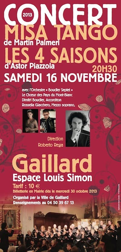 Affiche du concert : 16 Novembre 2013 – Les Quatre Saisons & Misa A Buenos Aires