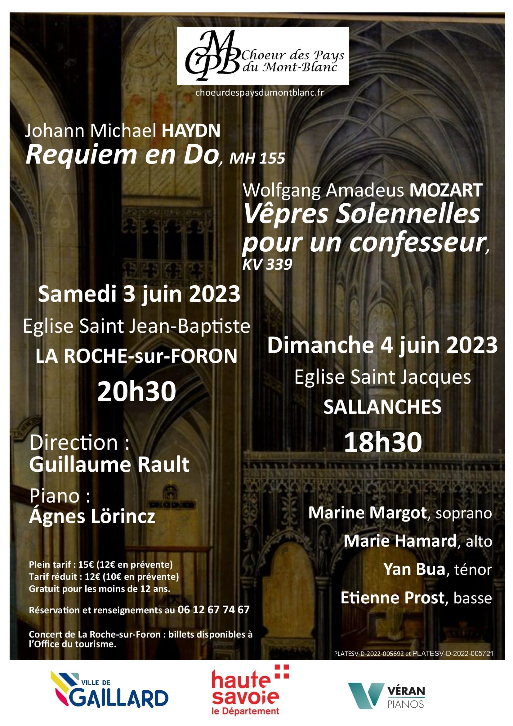 Affiche du concert : Requiem Michaël Haydn et Vêpres solennelles pour un confesseur de Mozart juin 2023
